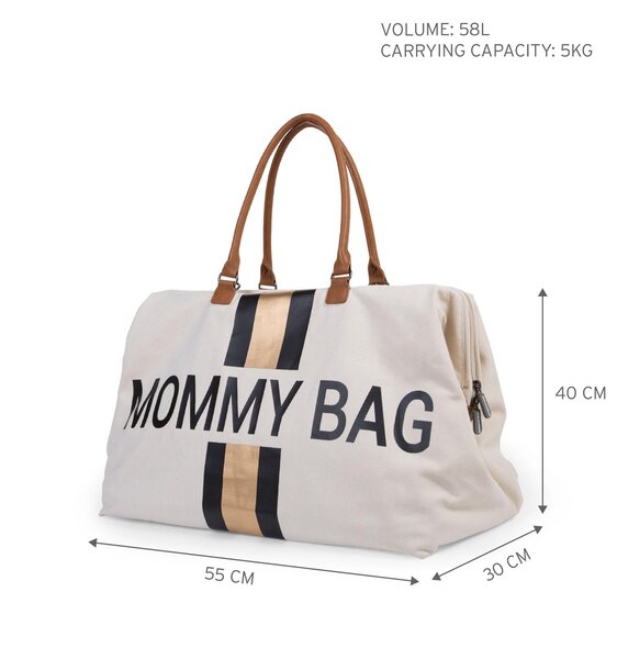 Childhome Mommy Bag Big Canvas Off White Stripes Black/Gold - Childhome
