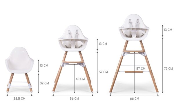 Childhome Evolu 2 söögitool 2in1 turvakaarega, White - Childhome