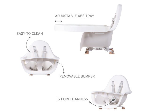 Childhome Evolu 2 söögitool 2in1 turvakaarega, White - Childhome