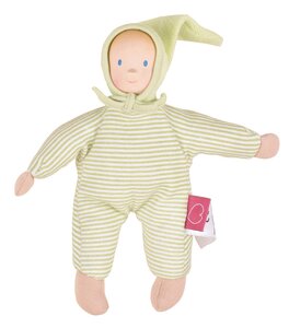 Tikiri doll Seraphins - with rubber head in green stripe dress - Tikiri