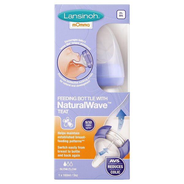 LANSINOH FEEDING BOTTLES WITH NATURAL WAVE NIPPLE SLOW FLOW 160ML