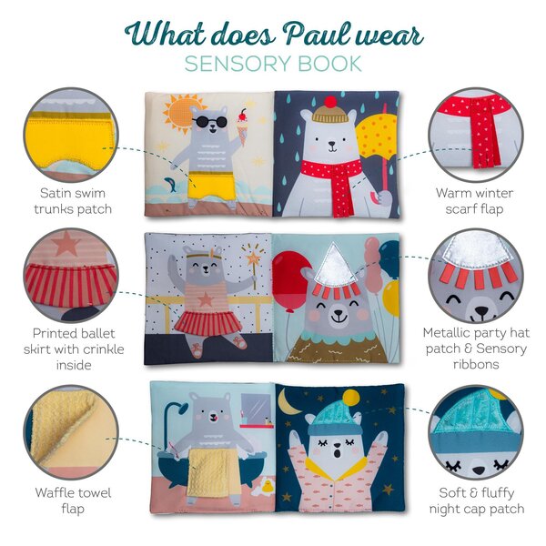 Taf Toys kūdikio knygelė What does Paul wear - Taf Toys