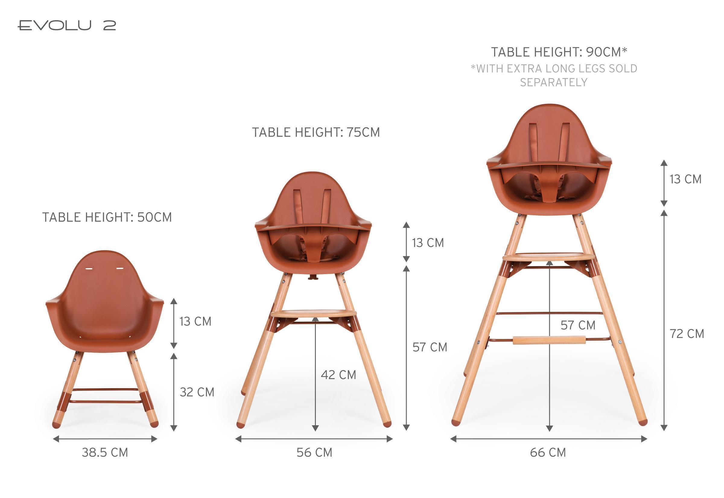 Childhome Evolu 2 high chair 2in1 with bumper, Natural Rust