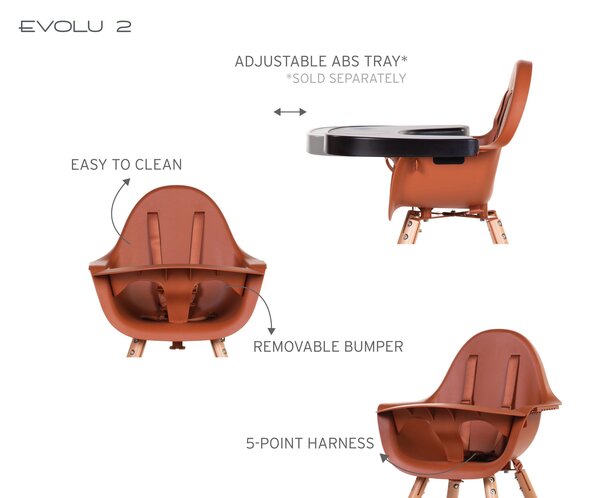 Childhome Evolu 2 high chair 2in1 with bumper, Natural Rust - Childhome