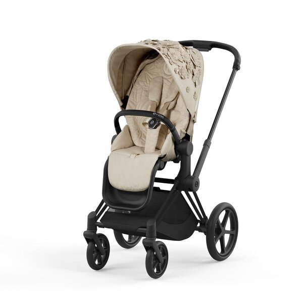 Cybex Priam V4 vankrikomplekt Simply Flowers Nude Beige, Matt black raamiga - Cybex