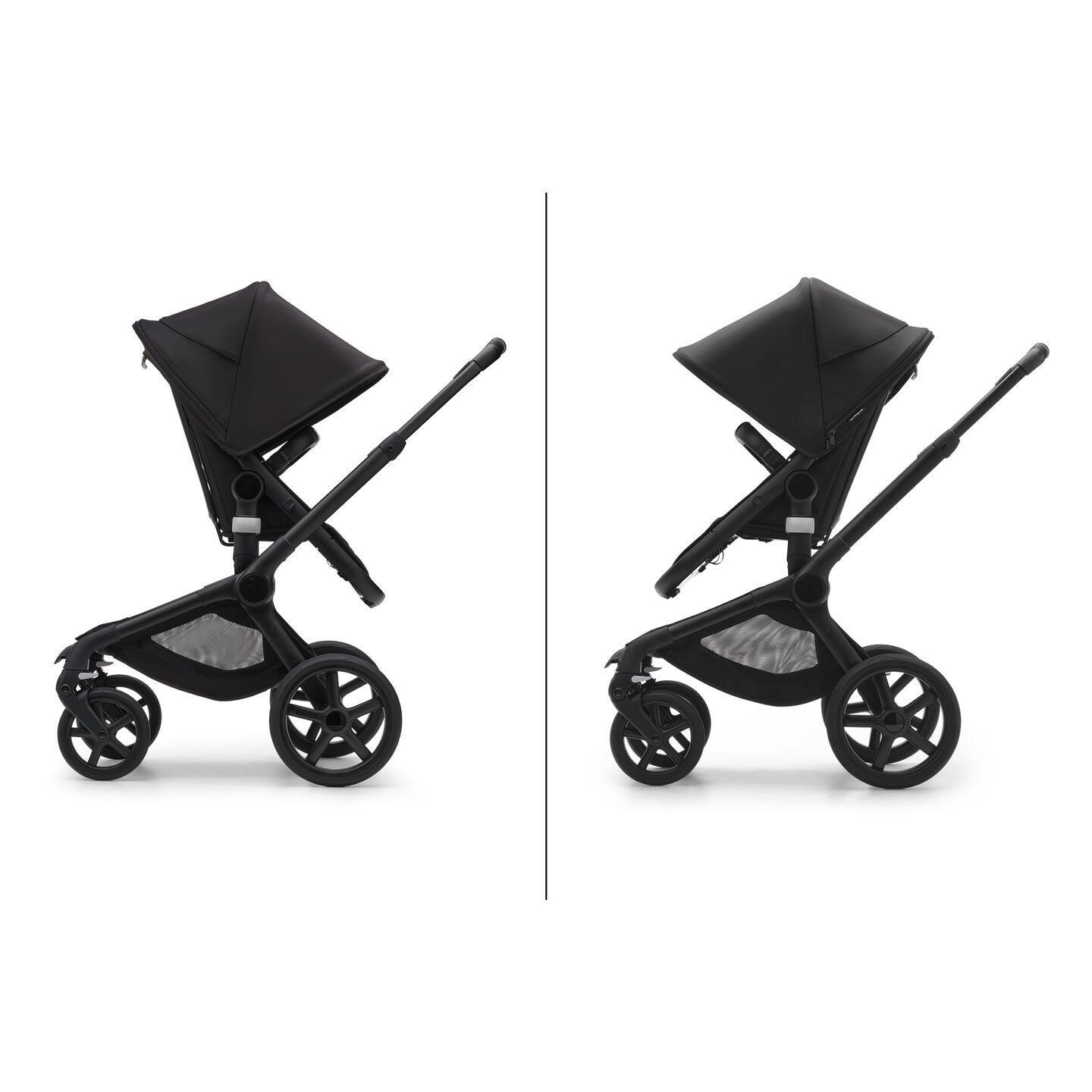 Bugaboo Fox 5 bassinet and seat stroller Sunrise red sun canopy, grey  mélange fabrics, black chassis