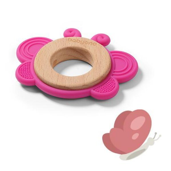 BabyOno wooden and silicone teether Butterfly - BabyOno