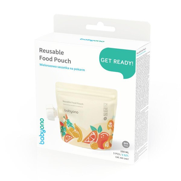 BabyOno Reusable food pouch 150ml 5pcs - BabyOno
