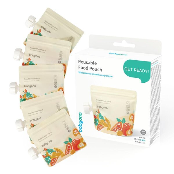 BabyOno Reusable food pouch 150ml 5pcs - BabyOno