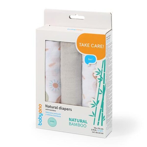 BabyOno bamboo diapers 3pcs, Beige - BabyOno