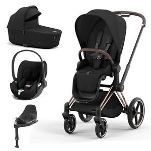 Cybex Priam V4 ratu komplekts 3in1 Sepia Black, Rose Gold ratu rāmis + autokrēsls Cloud T+ bāze T - Cybex