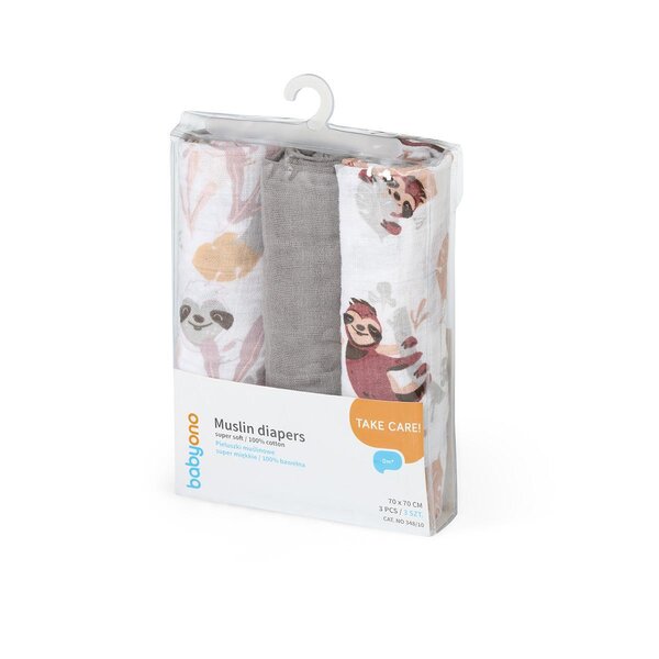 BabyOno Muslin diapers super soft 3pcs, Grey  - BabyOno