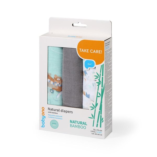 BabyOno bamboo autiņš 3 gab., Grey - BabyOno