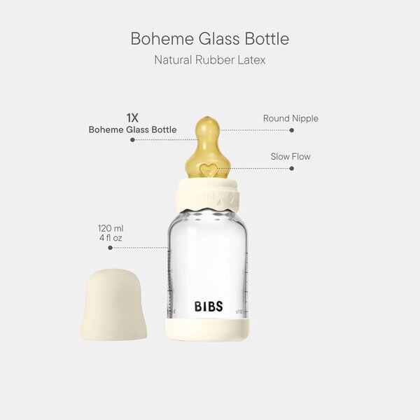 Bibs klaasist lutipudel 120ml, Slow Flow Ivory - Bibs