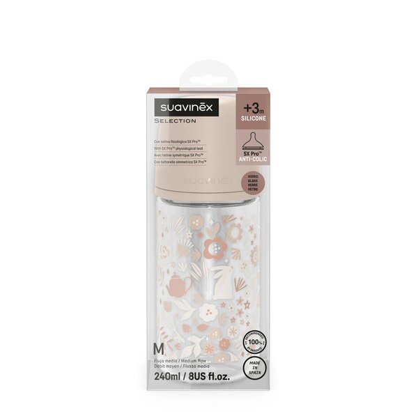 Suavinex Стеклянная бутылочка для кормления 240ml Wonderland, Rose - Suavinex