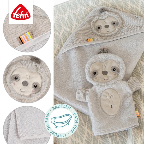 Fehn hooded bath towel 80x80cm, Sloth - Fehn