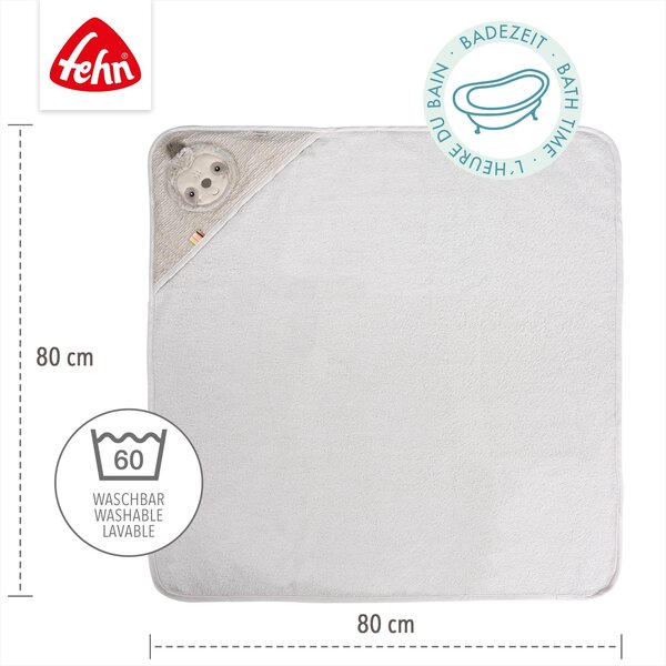 Fehn hooded bath towel 80x80cm, Sloth - Fehn