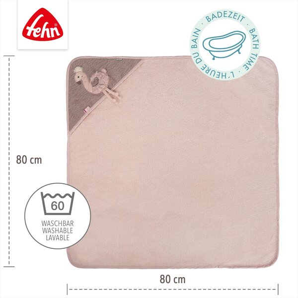 Fehn hooded bath towel 80x80cm, Flamingo - Fehn