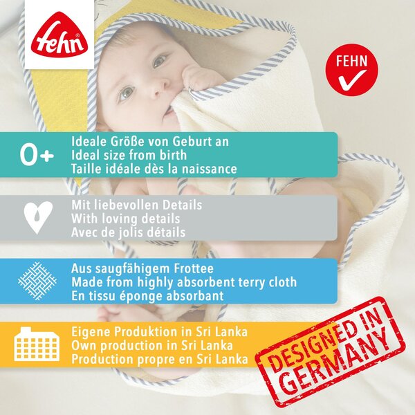 Fehn hooded bath towel 80x80cm, Flamingo - Fehn