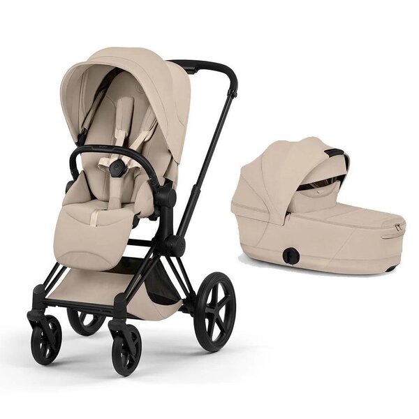 Cybex Priam Style Fold Cot 3in1 Travel System Bundle, Cozy Beige, Matt Black - Cybex