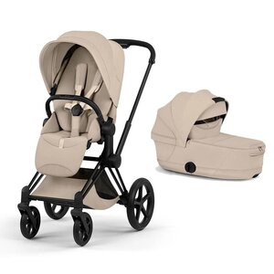 Cybex Priam Style Fold Cot 3in1 Travel System Bundle, Cozy Beige, Matt Black - Cybex