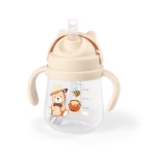 BabyOno Sippy cup with weighted straw 270ml, Beige - BabyOno
